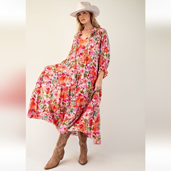 New Easel Floral Print Boho Maxi Dress - Picture 6 of 6